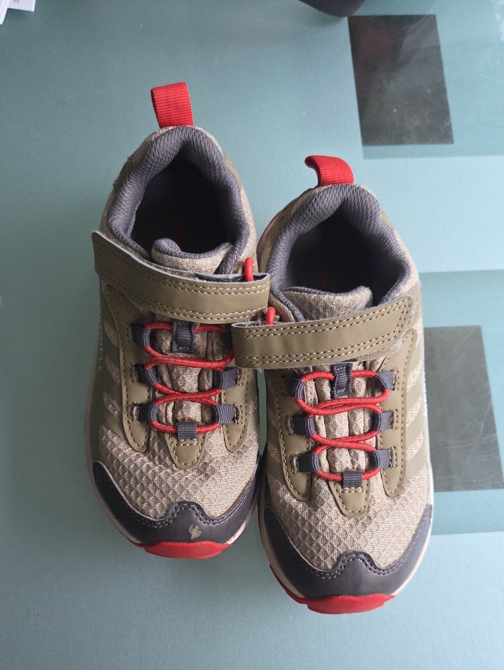 Merrell Kids Olive Green and Red Trail Sneakers